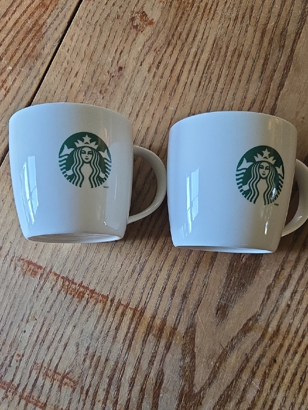 Starbucks 2013 White Mugs with Classic Green Siren Logo - Pair